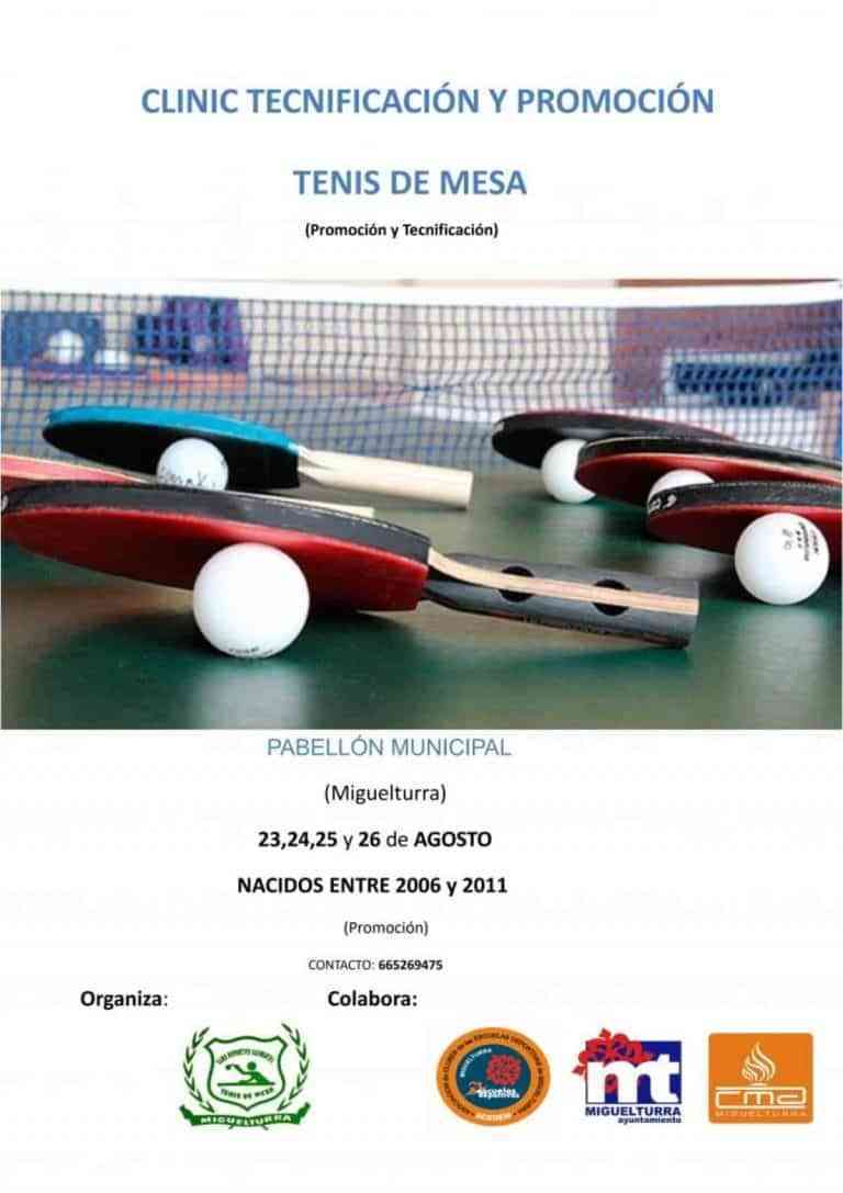Clinic de tenis de mesa para niveles iniciación y tecnificación en Miguelturra del 23 al 26 de agosto