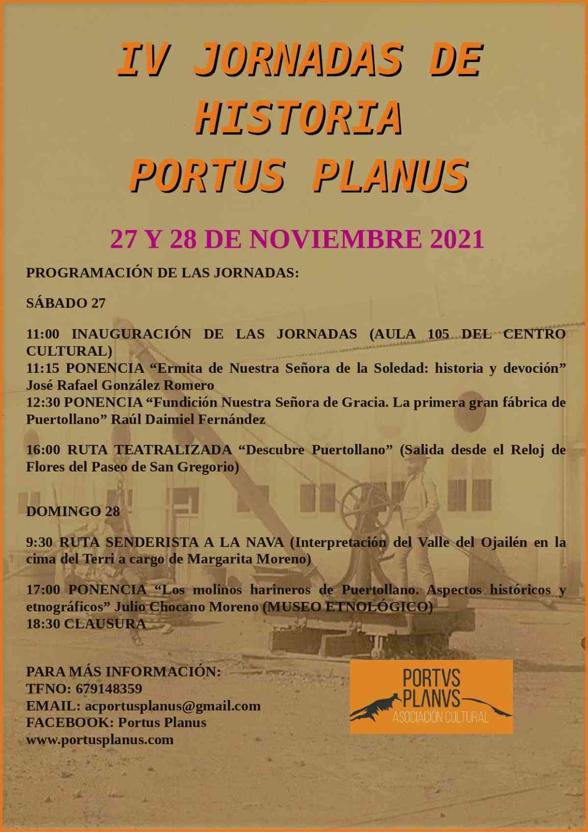 IV jornadas de historia de Portus Planus en Puertollano el 27 y 28 de noviembre