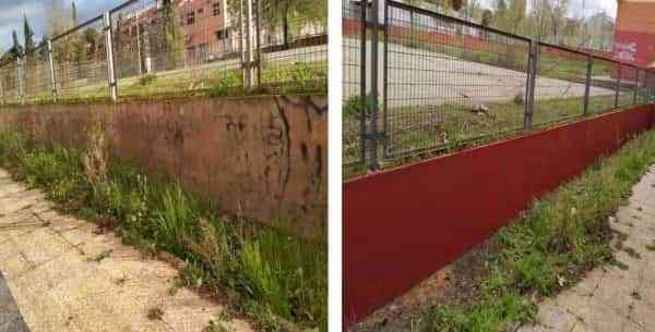 Continúan las labores de desbroce y limpieza de espacios urbanos como las calles Dinamarca y París o el aparcamiento de Santa Teresa