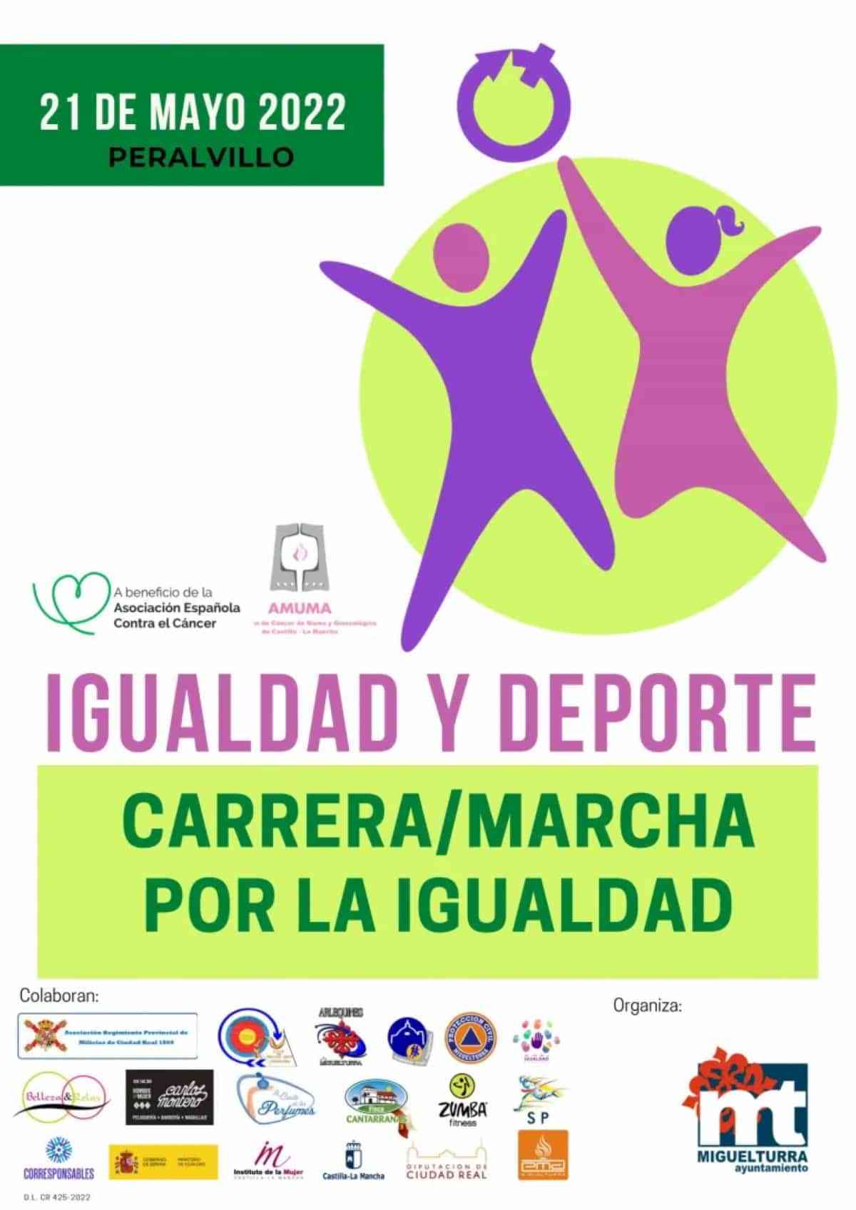Actividad «Igualdad y Deporte. Carrera/Marcha por la Igualdad» el 21 de mayo en Peralvillo a beneficio de la AECC y AMUMA