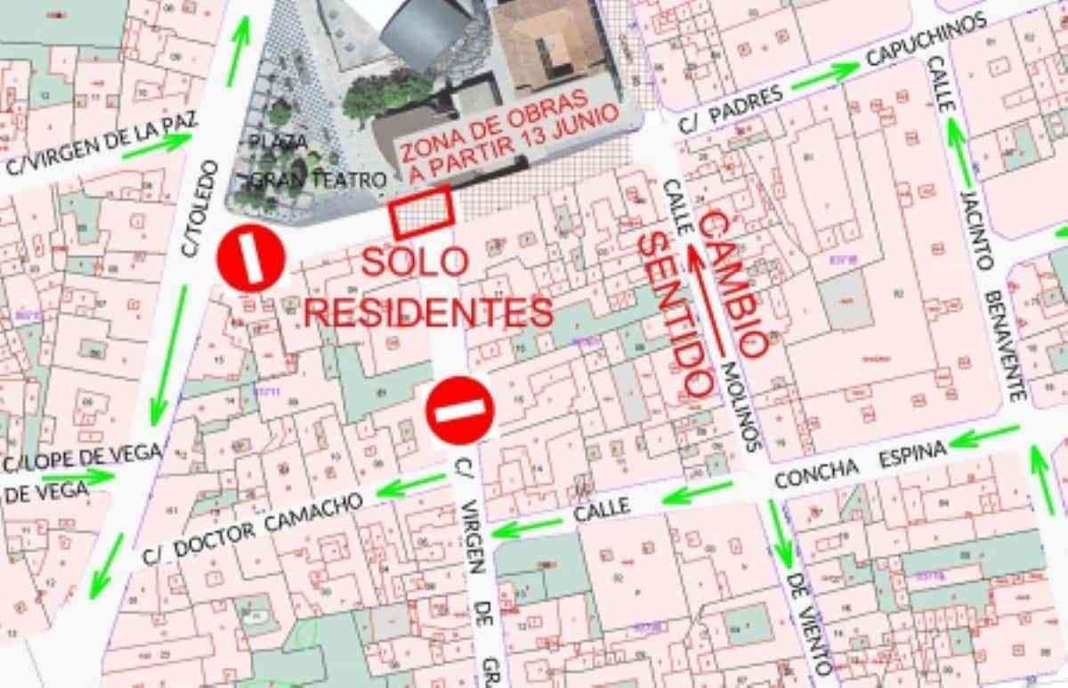 Nuevo corte de calle en el cruce de la calle Virgen de Gracia con calle Padres Capuchinos de Manzanares a partir del lunes 13 de junio