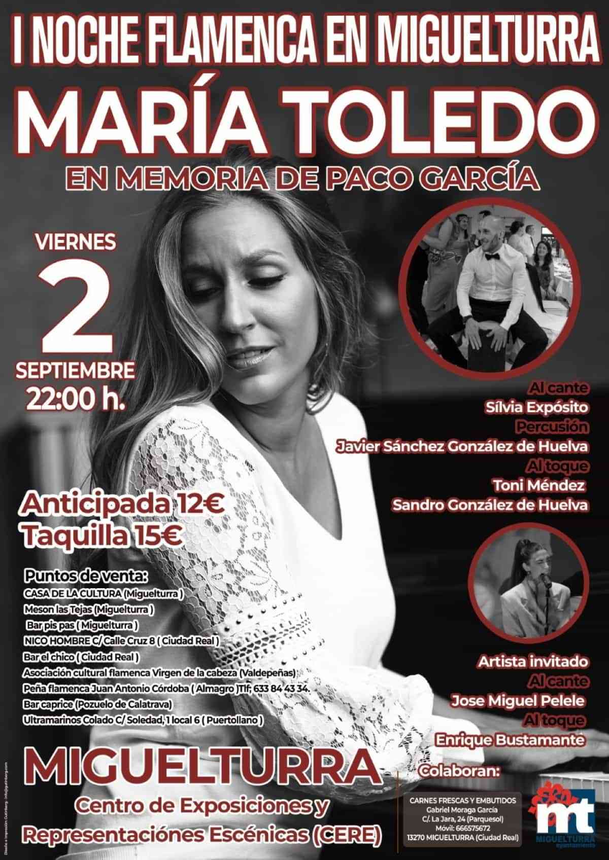I Noche Flamenca en Miguelturra el 2 de septiembre María Toledo en memoria de Paco García 