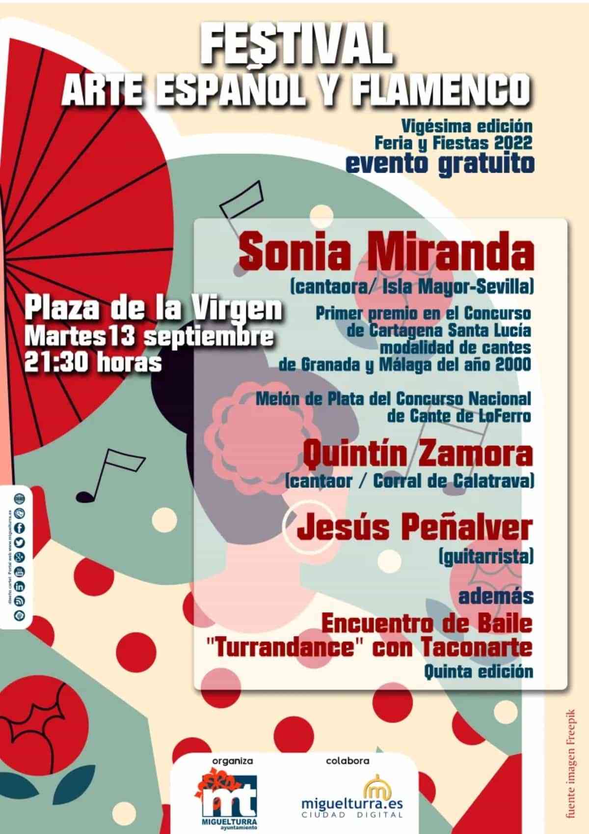 20 del Festival de Arte Español y Flamenco el 13 de septiembre en la plaza de la Virgen de Miguelturra a las 21:30 horas