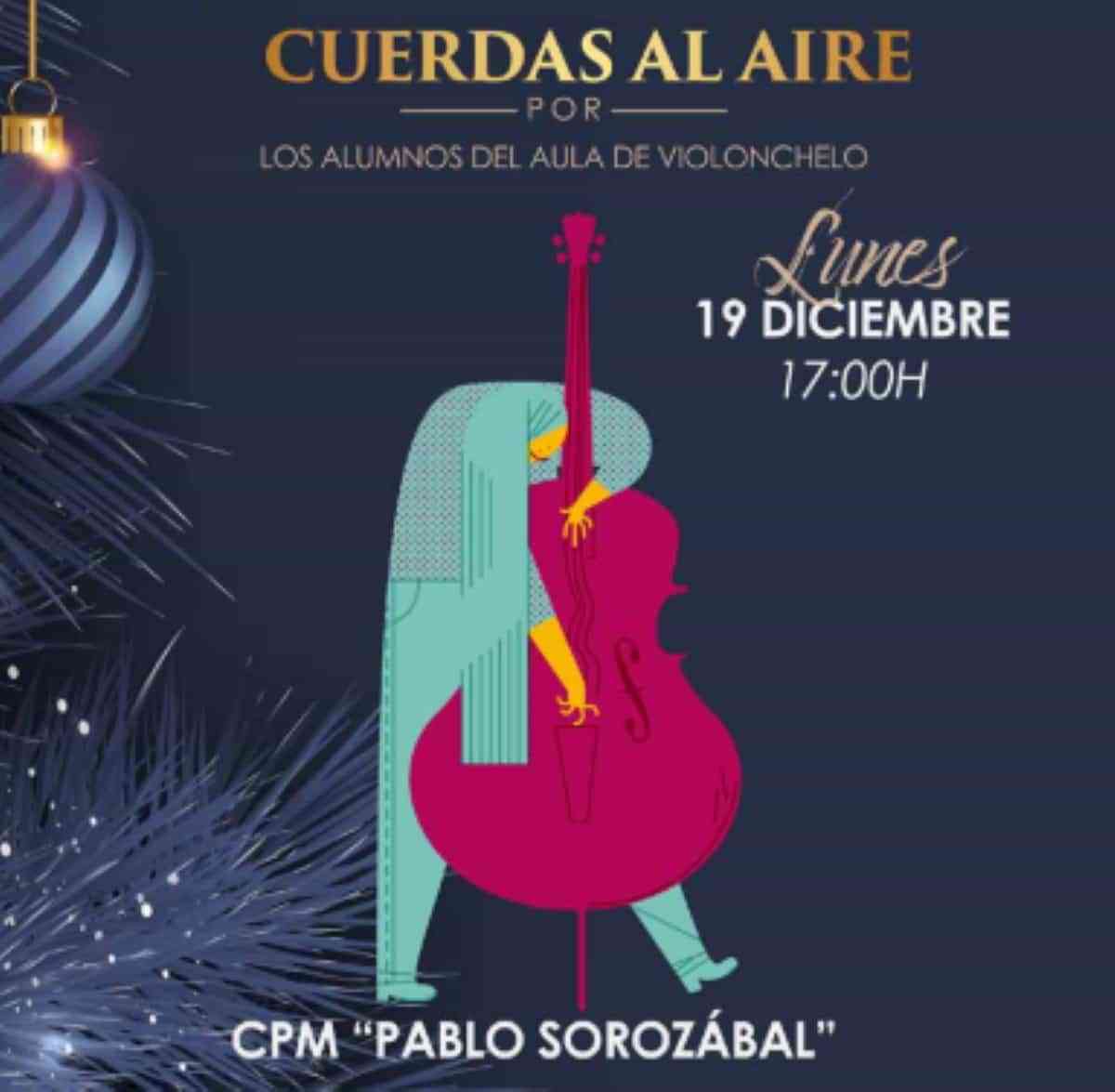 Actuación de “Cuerdas al aire” por alumnos del aula de violonchello del CPM “Pablo Solorzábal” el 19 de diciembre en Puertollano