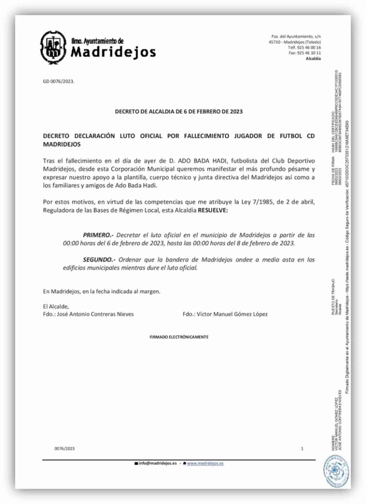 Madridejos en Duelo por la Pérdida de un Jugador en su Campo de Fútbol