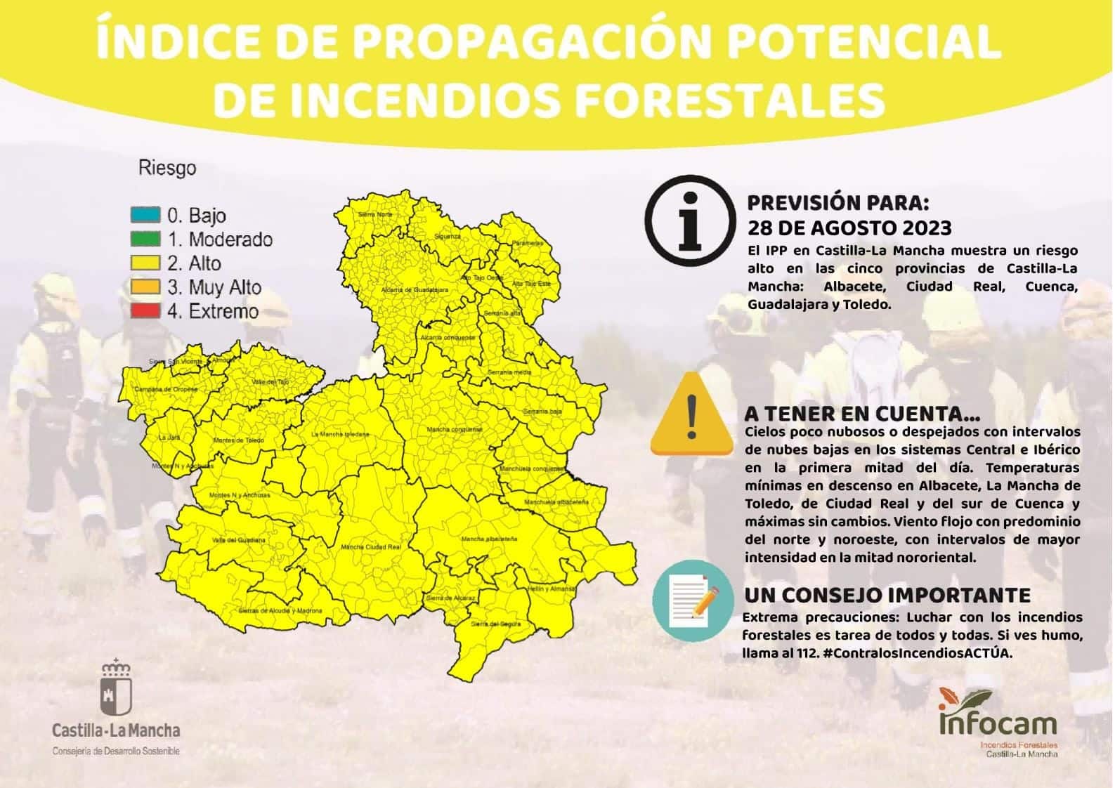 Emergencia en Castilla-La Mancha: Índice de Propagación Potencial de Incendios Forestales: Alta alerta el 28 de Agosto de 2023