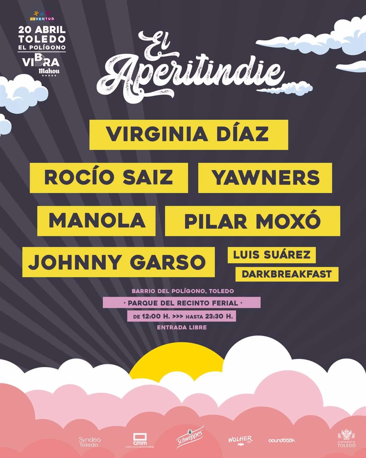 Regresa a Toledo el 20 de abril el Festival Aperitindie con un impresionante elenco: Virginia Díaz, Manola, Yawners, Rocío Saiz, Pilar Moxó y Johnny Garso.