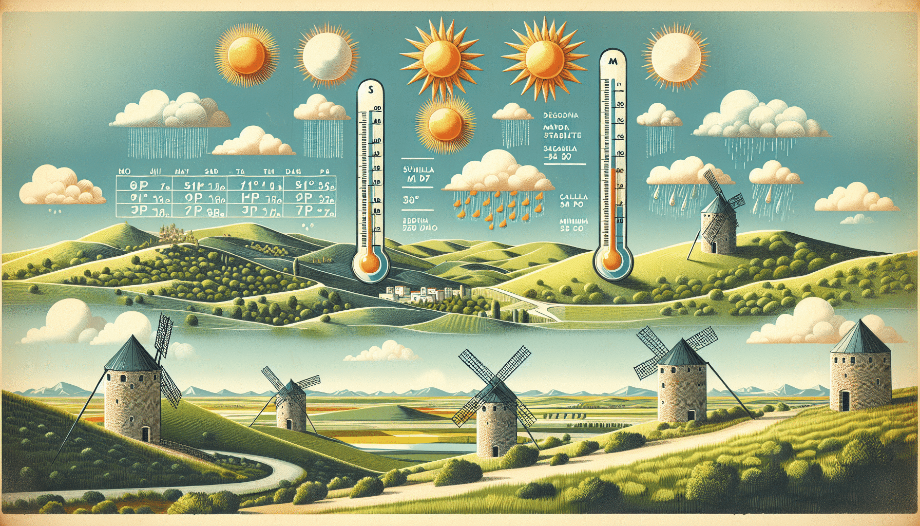 Pronóstico del tiempo en Castilla-La Mancha para el domingo: Temperaturas máximas estables y descenso en las mínimas.