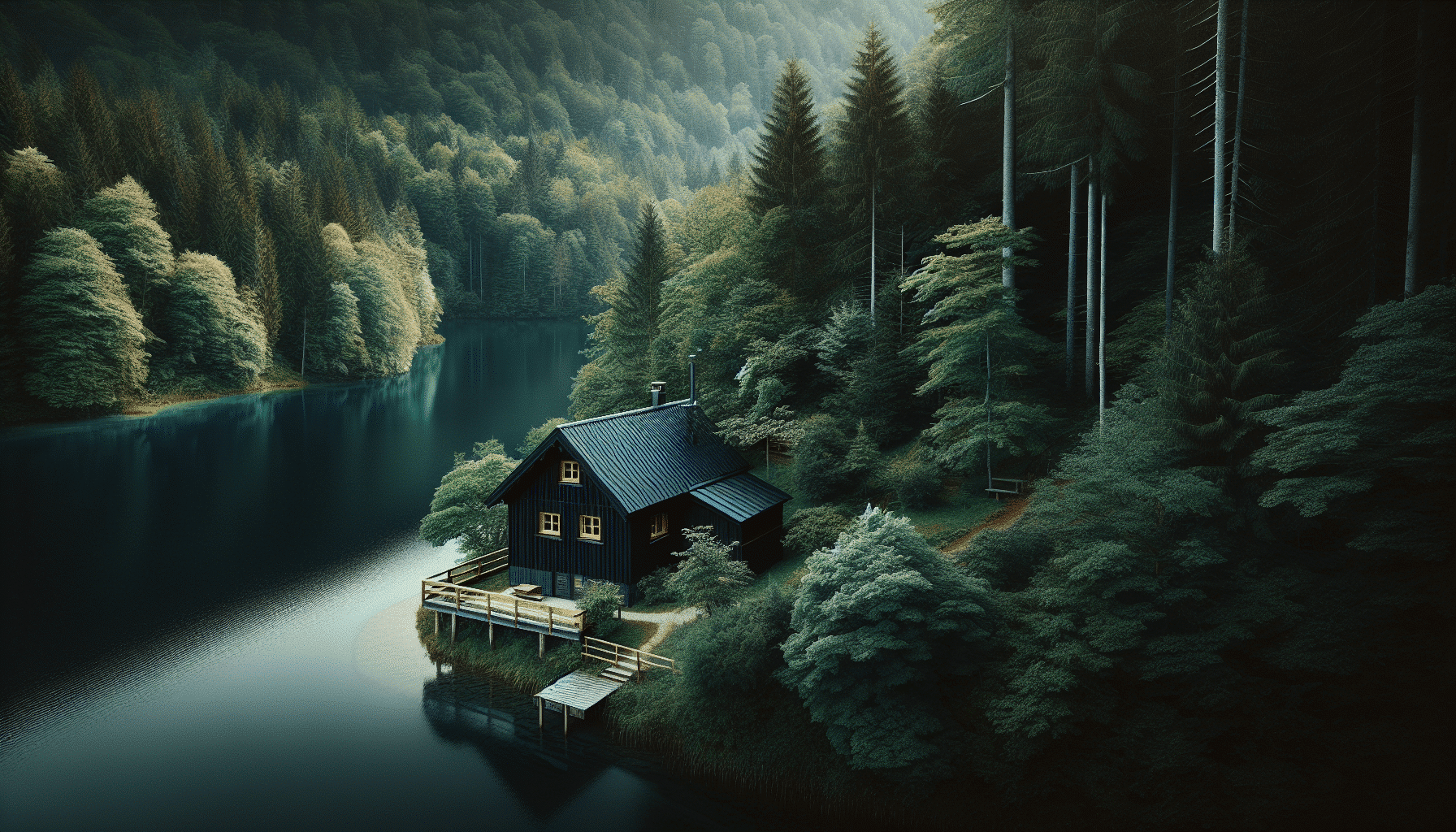 Retiro Secreto: Cabaña de Madera Negra en el Bosque junto al Lago