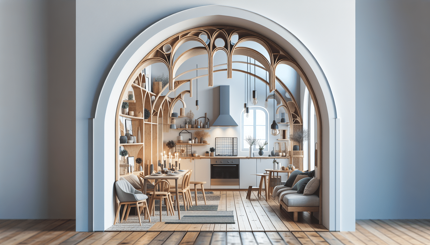 Renueva tu Hogar con Elegancia: Inspiración Nórdica con Arcos en Espacios Abiertos