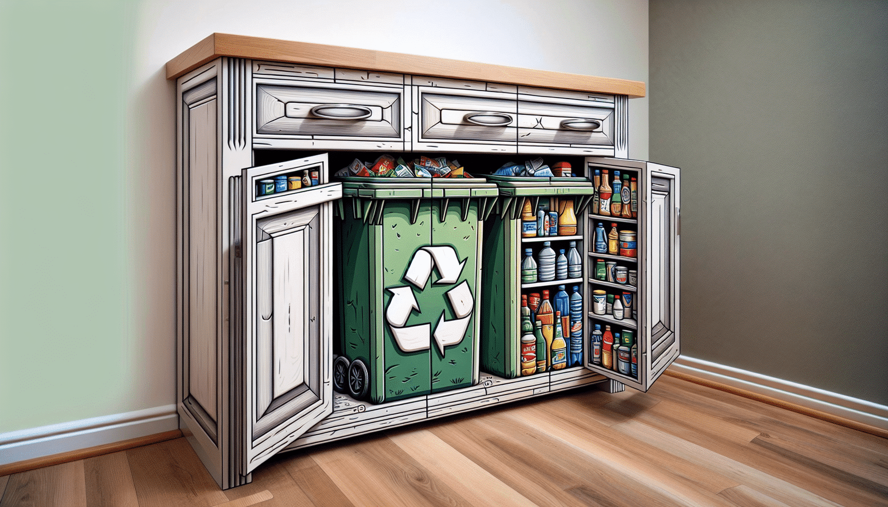 Gabinete Inteligente con Diseño Oculto: Solución Eficiente para el Reciclaje con Cuatro Compartimentos