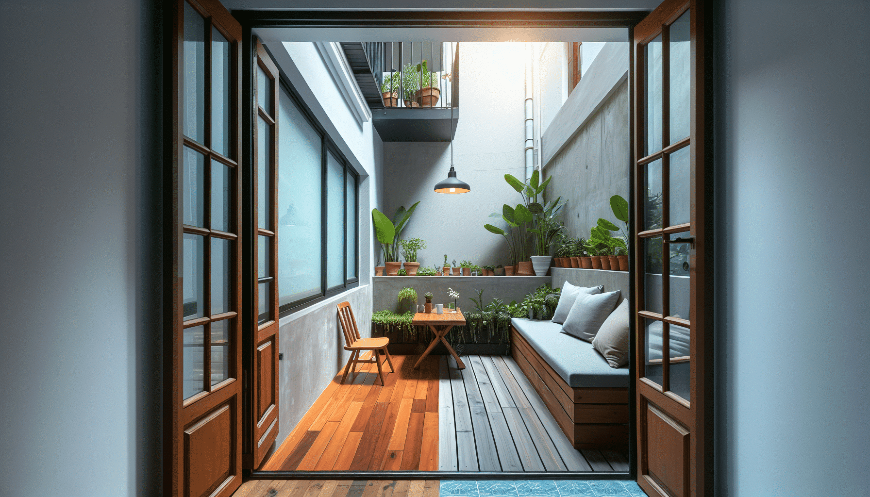 Transformación Increíble de Balcón Estrecho: Instalación de Suelo DIY y Restauración de Muebles Artesanales