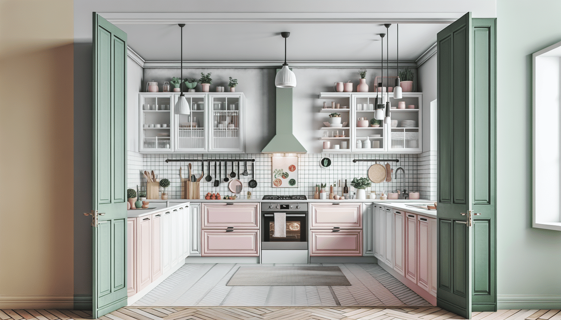 Renueva Tu Cocina Blanca y Sencilla con Toques Sofisticados de Verde y Rosa