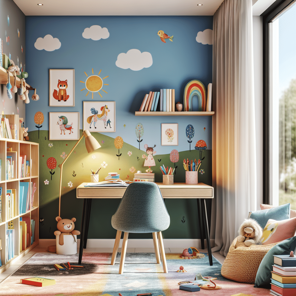 Habitación Infantil Colorida con Espaciosa y Acogedora Área de Estudio