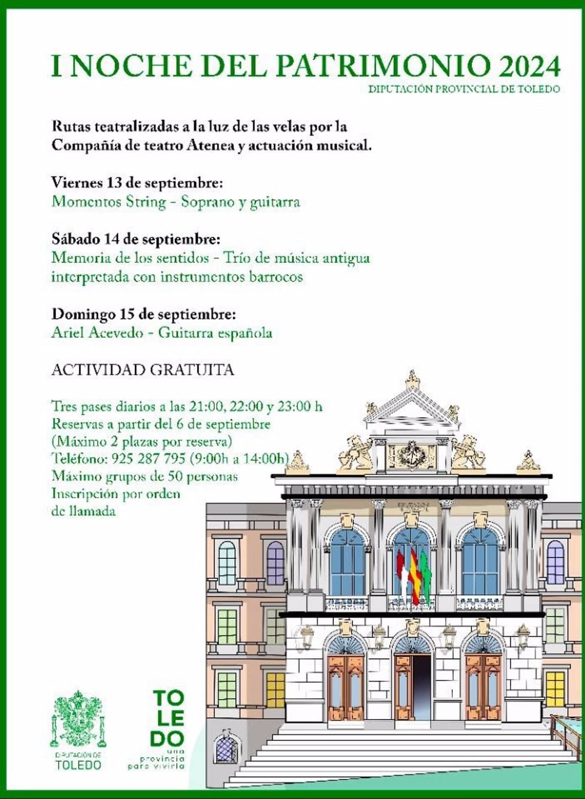 Rutas Teatralizadas y Conciertos en el Palacio Provincial: La Diputación de Toledo Celebra la Noche del Patrimonio con Arte y Cultura.