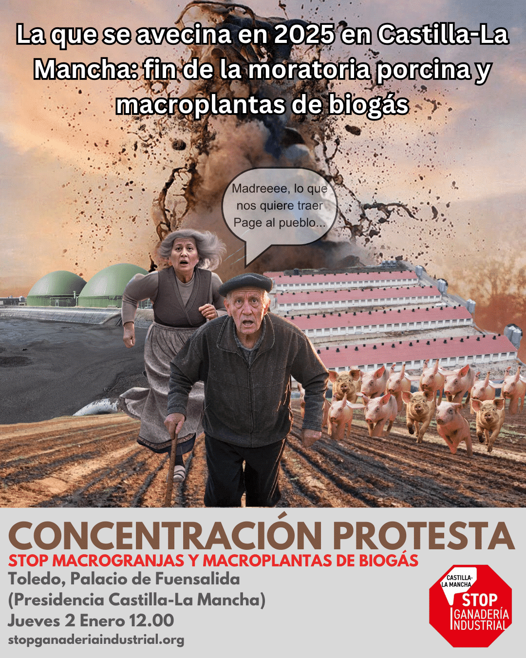 Los residentes perjudicados por las macrogranjas se manifestarán en Toledo el 2 de enero.