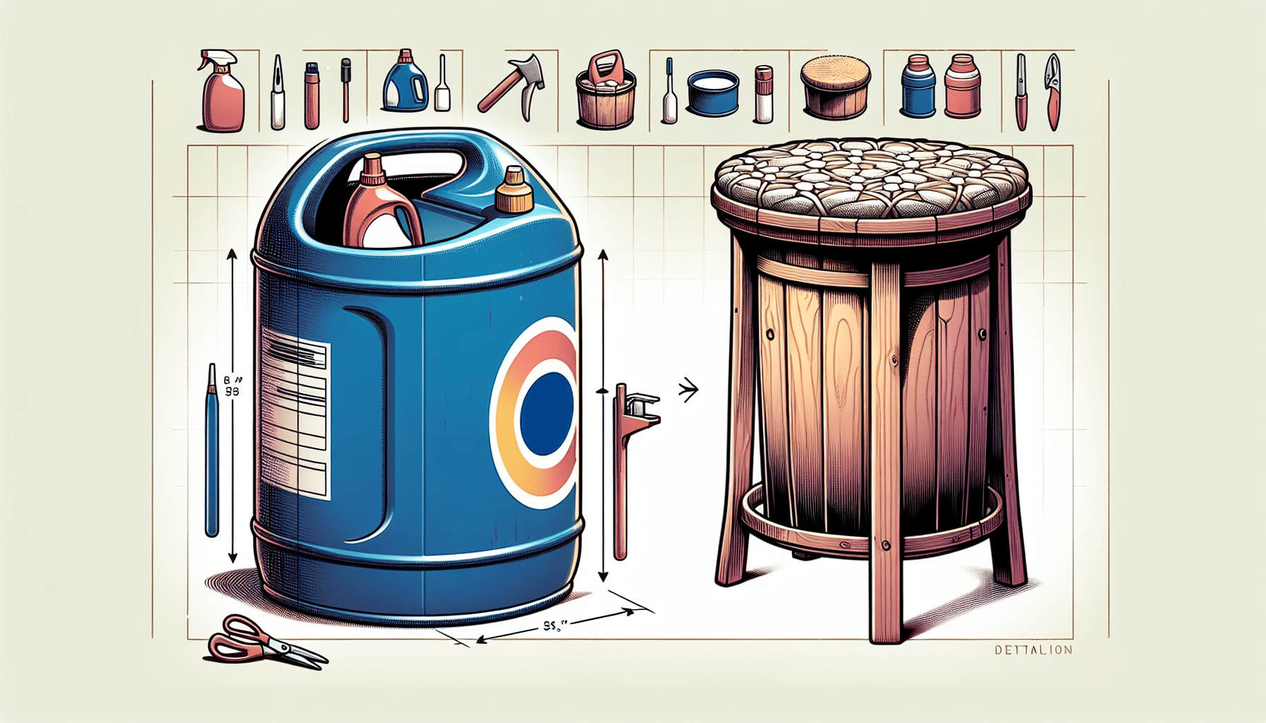 Convierte un Tambor de Detergente en un Sofisticado Taburete con Espacio de Almacenamiento