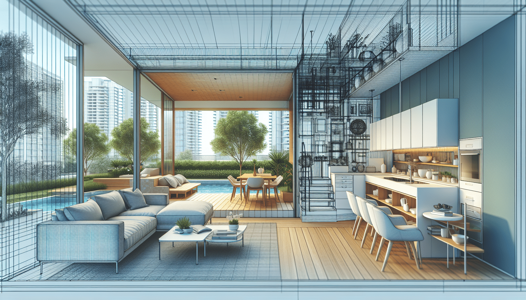Diseño Integrado: Cocina y Salón Conectados en un Acogedor Apartamento de 72 m² con Terraza
