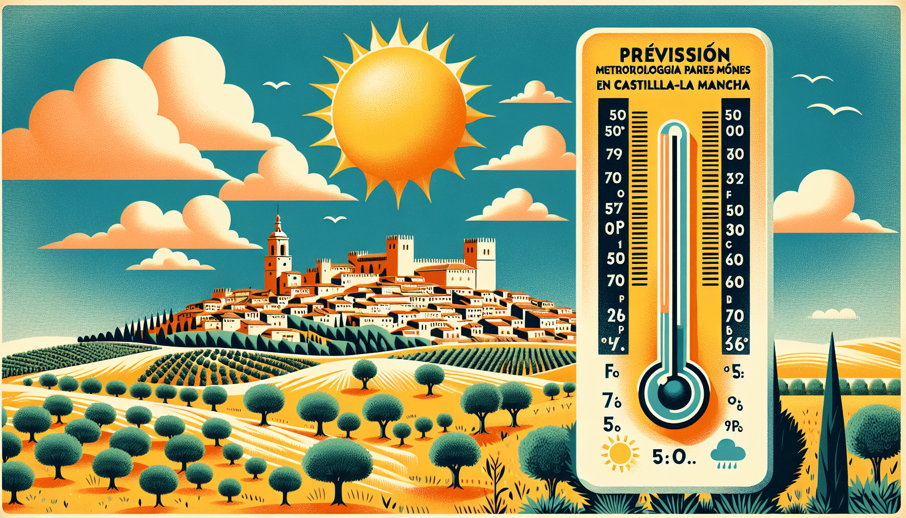 Pronóstico del tiempo para este lunes en Castilla-La Mancha: incremento significativo de las temperaturas máximas en la región.