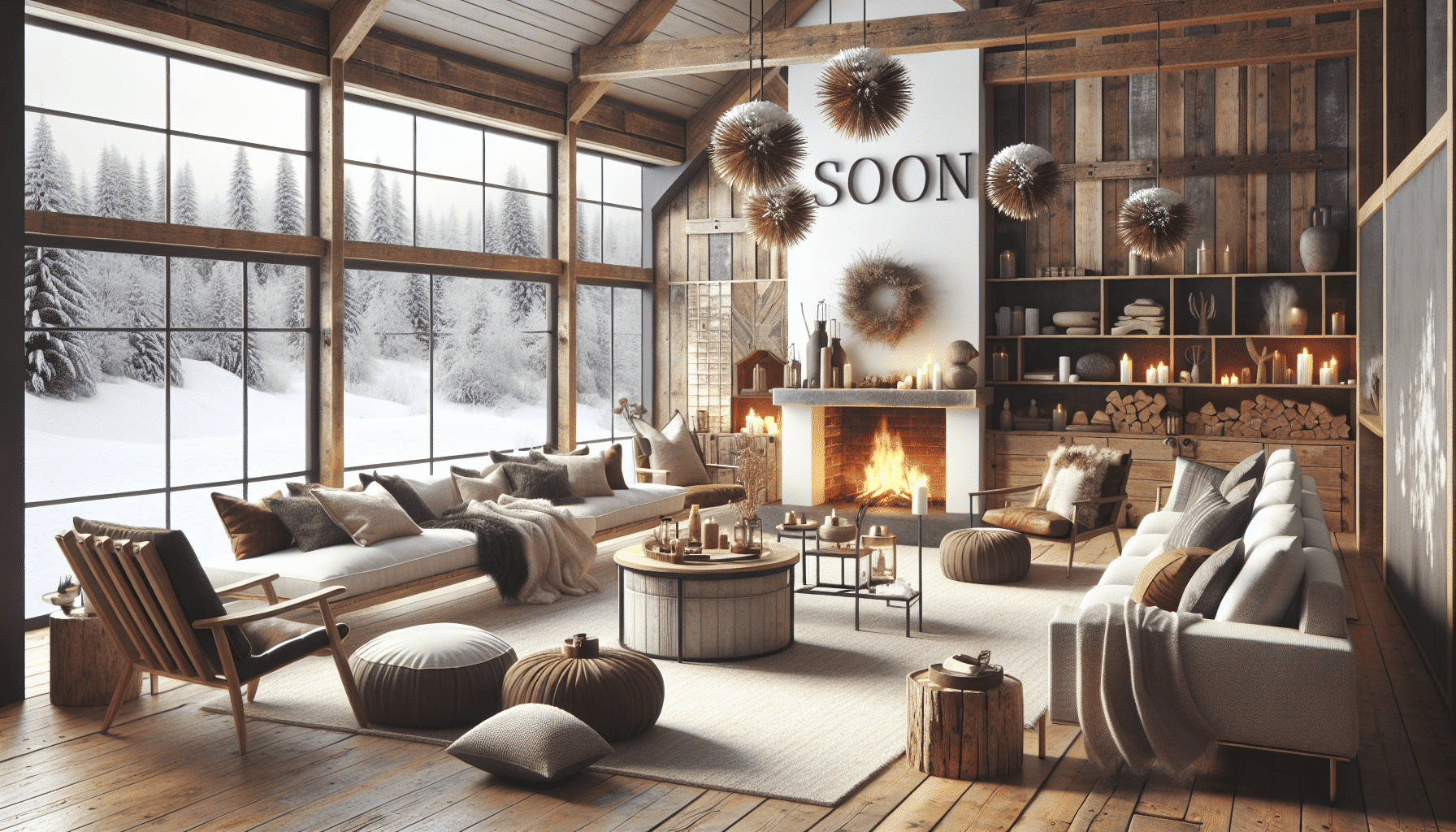 "Encanto Acogedor: Disfruta de la Nieve en Nuestro Salón Rústico Moderno"