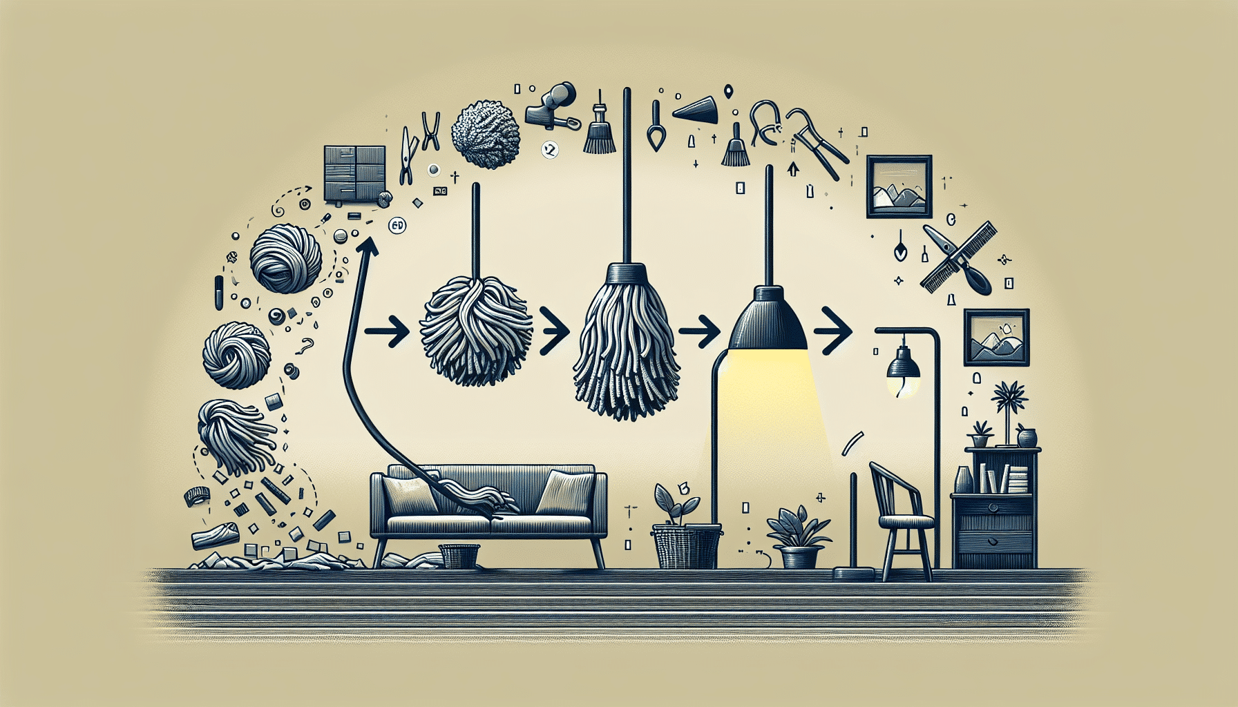 Luz Renovada: Convirtiendo una Fregona Rota en una Elegante Lámpara Nórdica para el Salón