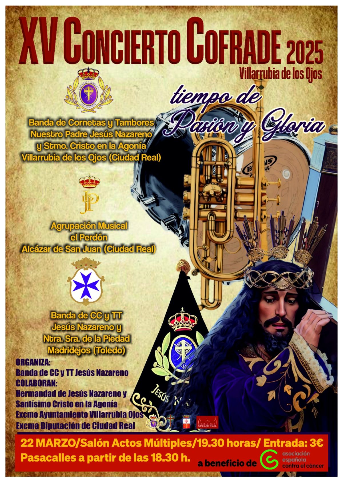 XV Concierto Cofrade y Pregón darán inicio a la Semana Santa 2025 en Villarrubia de los Ojos este fin de semana.