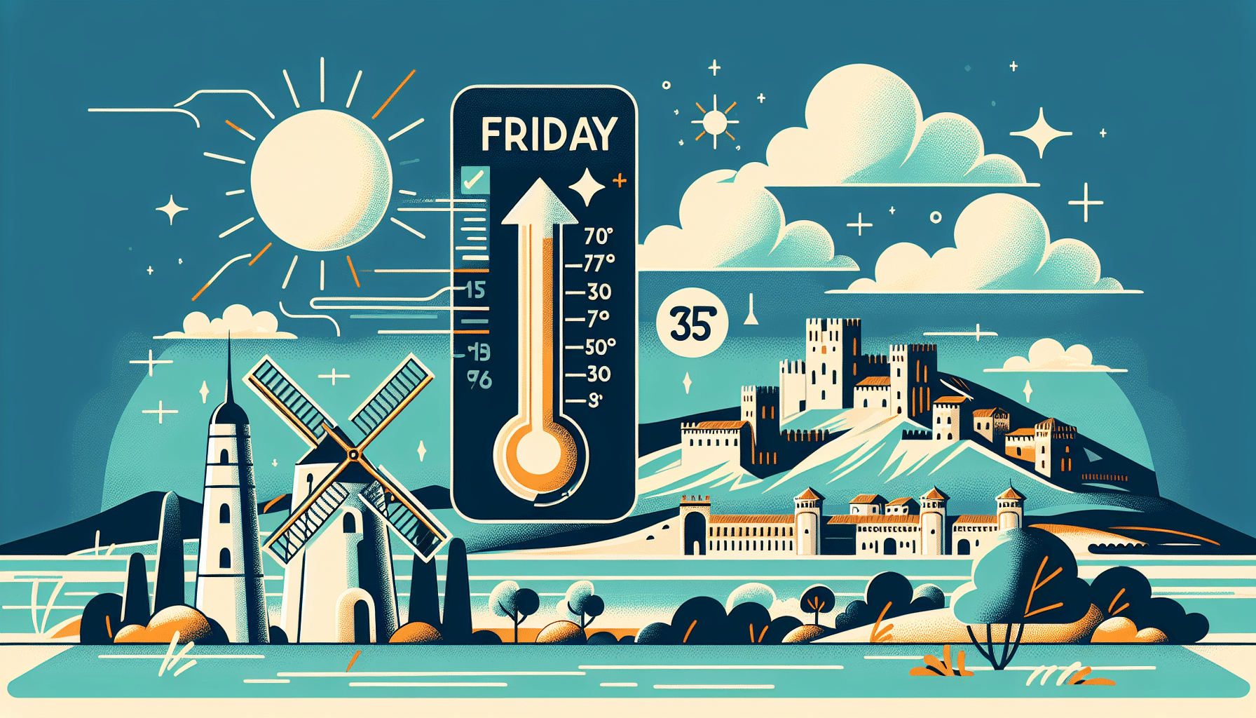 Pronóstico del tiempo para este viernes en Castilla-La Mancha: cielos mayormente despejados y aumentos en las temperaturas mínimas.