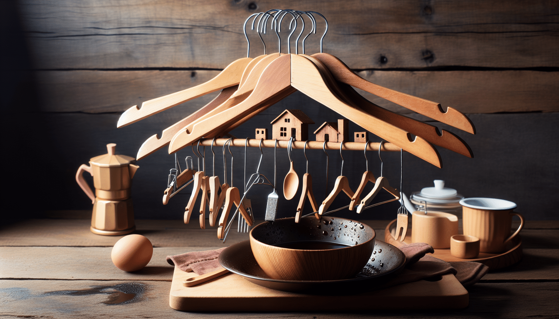 Crea un Ingenioso Escurreplatos de Cocina Reutilizando Perchas de Madera Antiguas