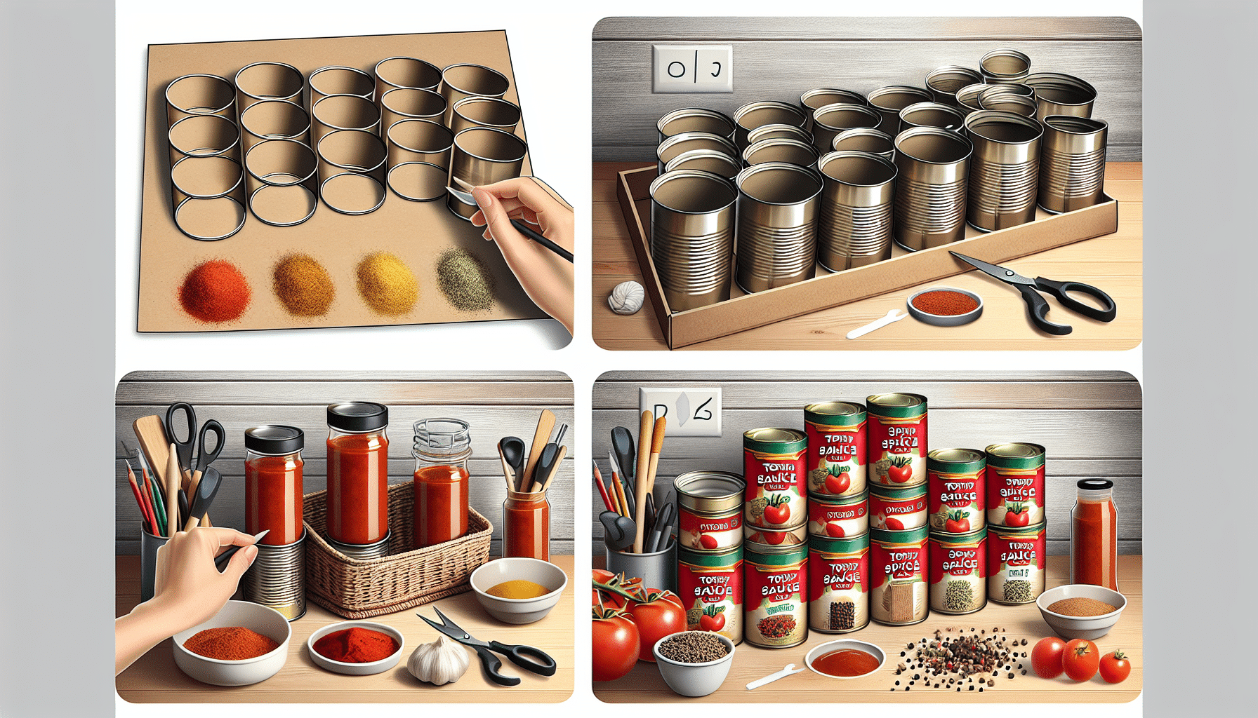Convierte Botes de Tomate Frito en Sofisticados Organizadores de Especias para tu Cocina