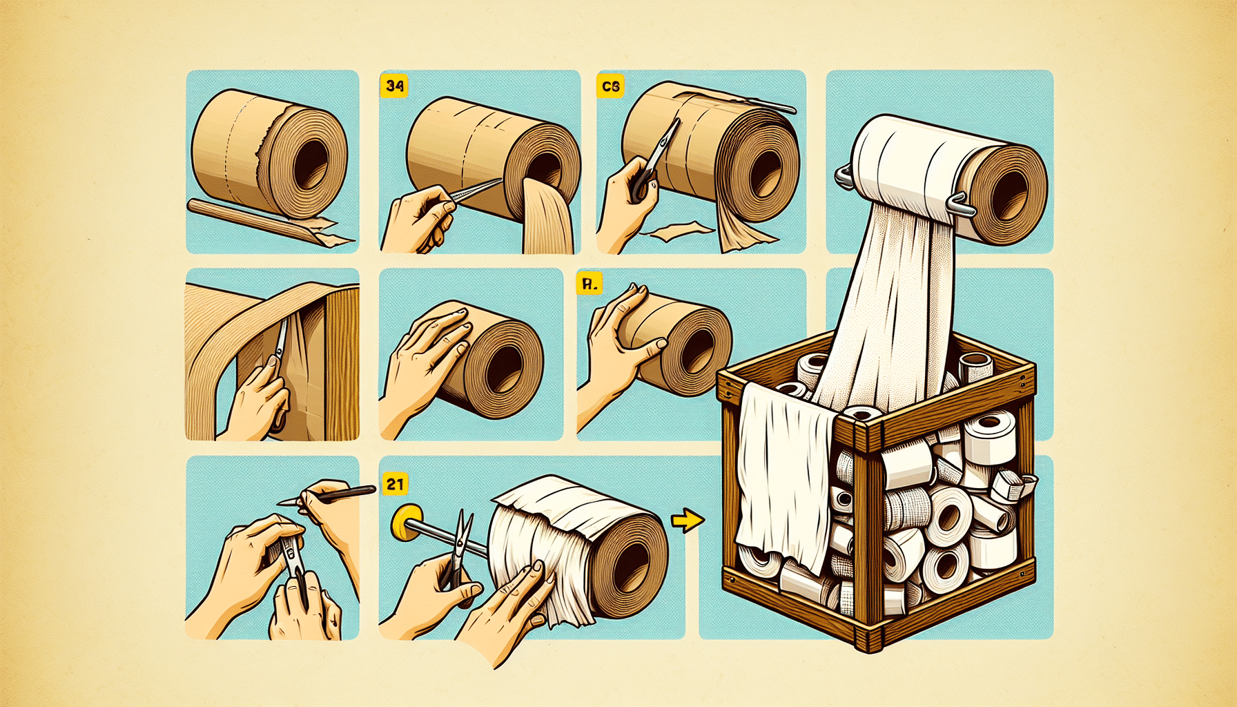 Crea un Organizador de Baño con Rollos de Papel y Sábanas Recicladas