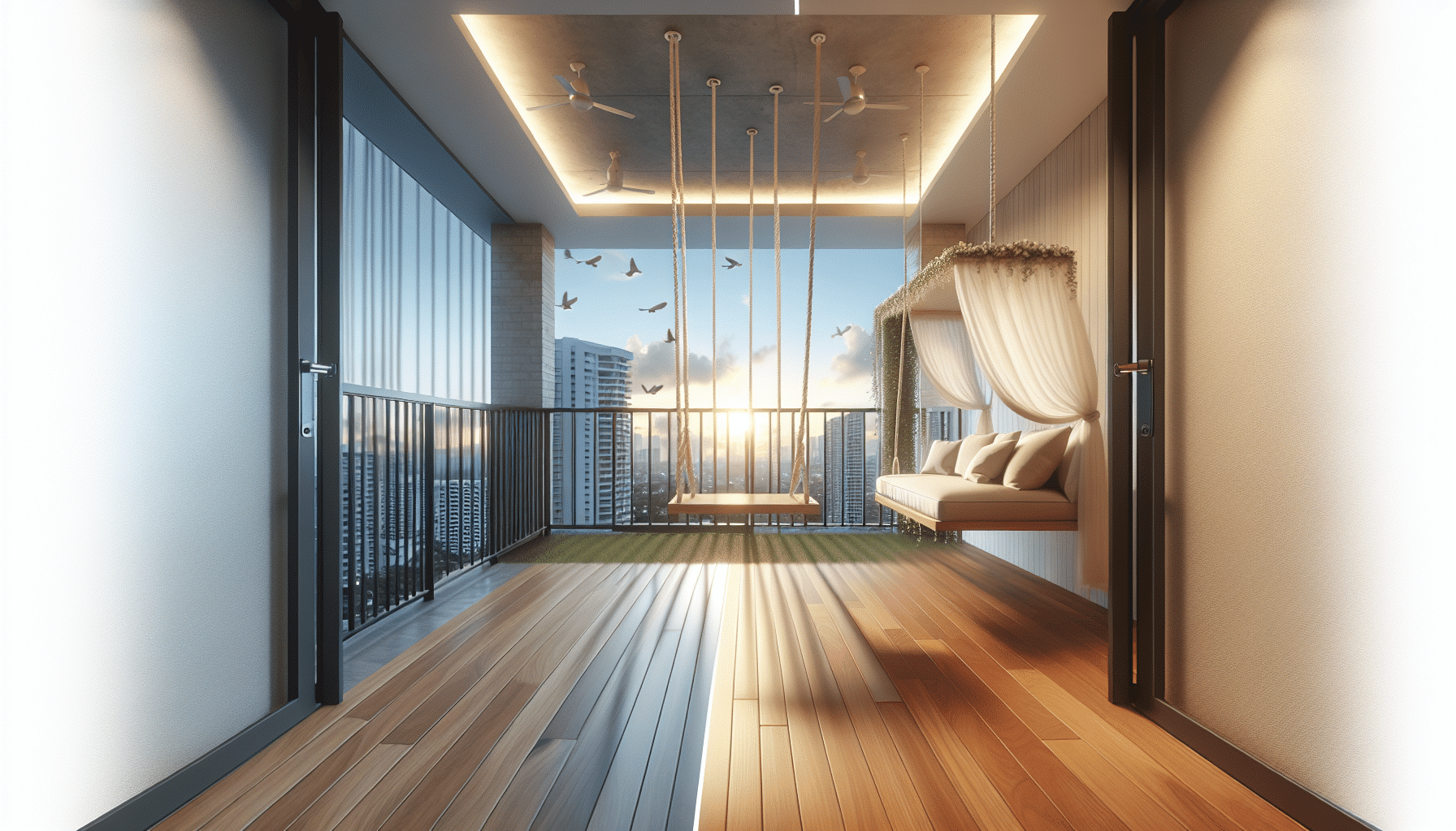 Renovación de Ensueño: Balcón con Suelo Vinílico y Columpio Acogedor