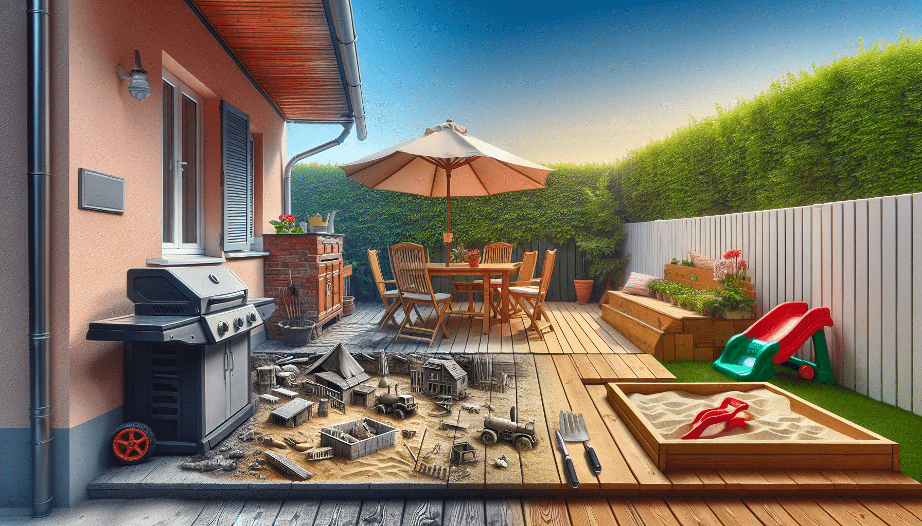 Transformación Total: De Desorden a Oasis con Barbacoa y Mini Arenero