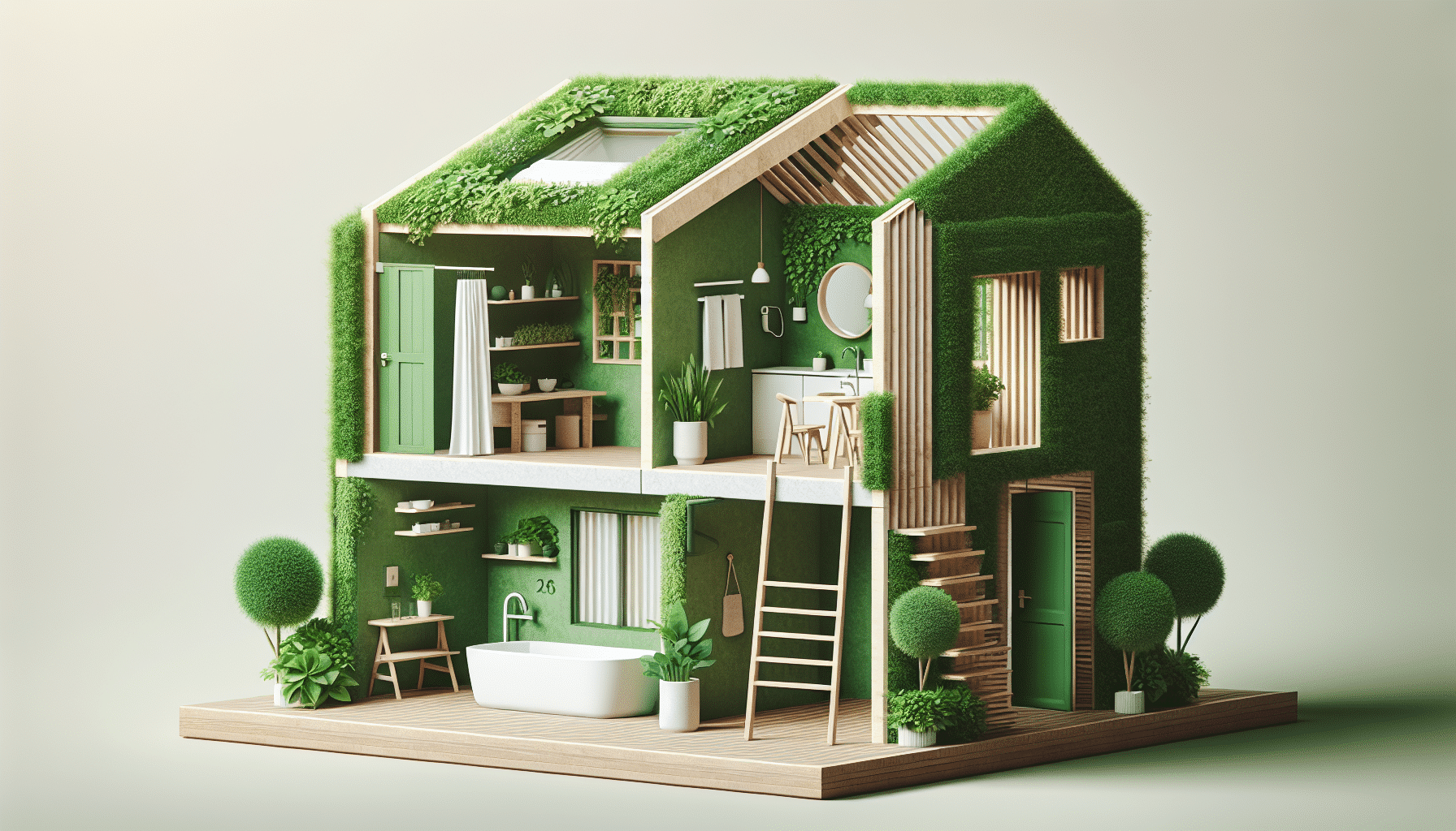 Vivienda Ecológica de Dos Plantas con Cocina y Ducha Sostenibles