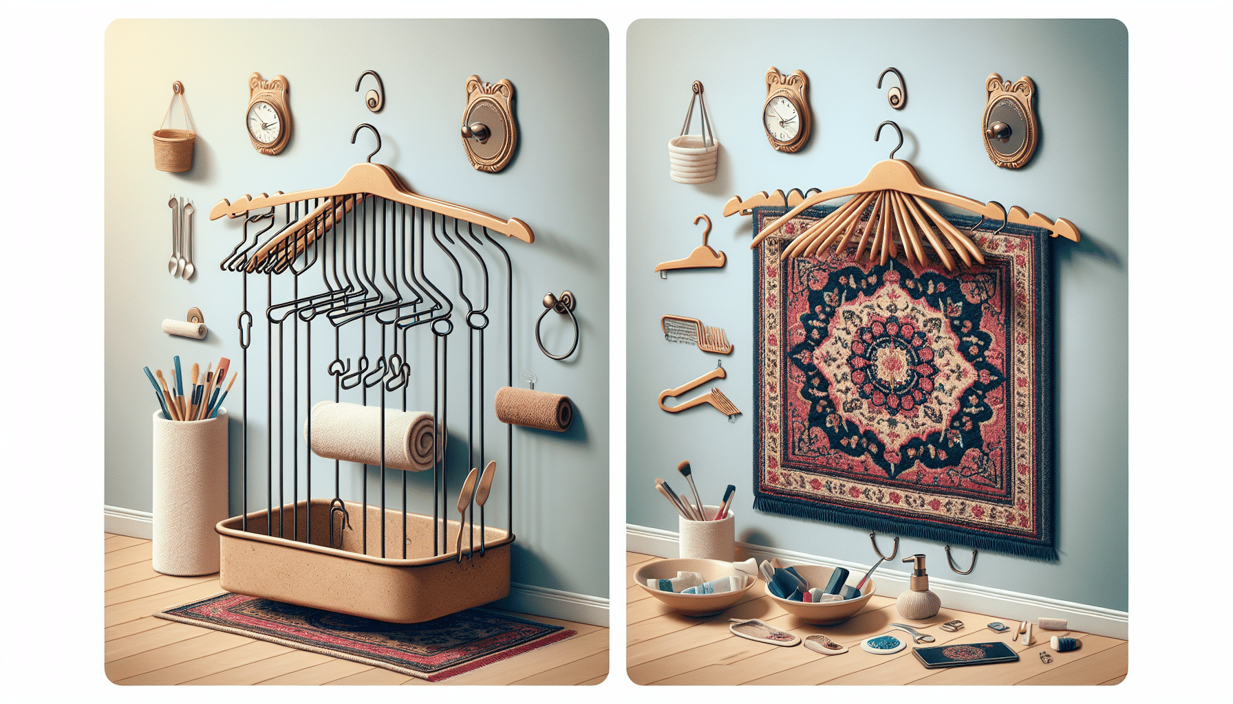 Convierte una Percha Dañada y una Alfombra en un Sofisticado Organizador de Baño