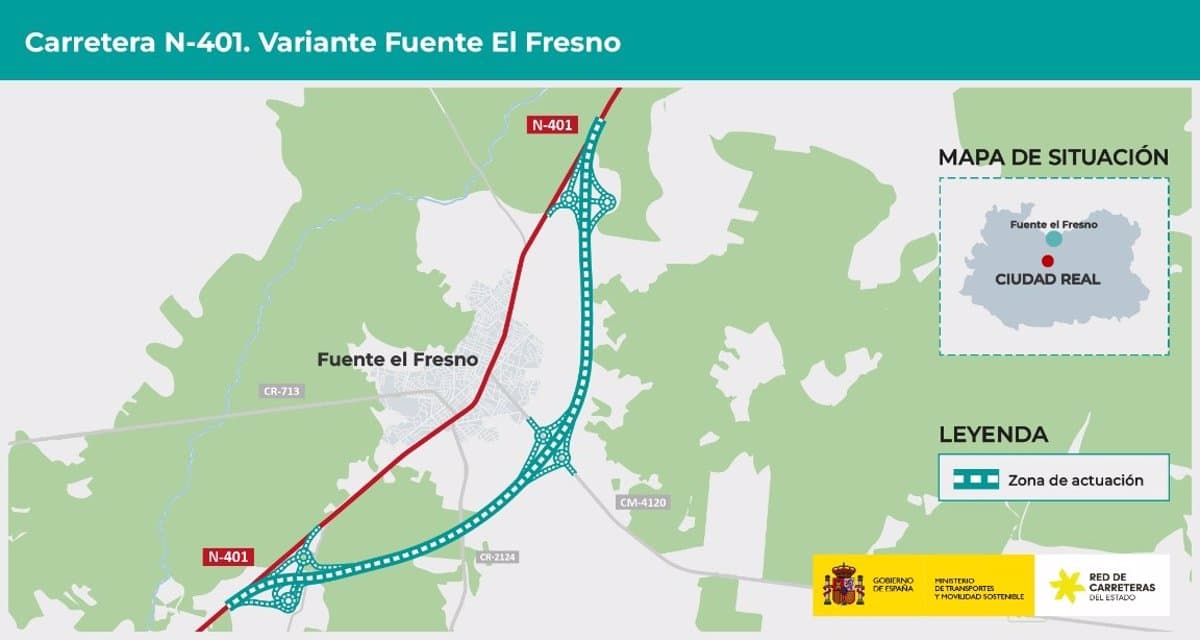 Transportes da luz verde al proyecto de trazado de la variante de Fuente el Fresno en la N-401 que conecta Ciudad Real y Toledo.