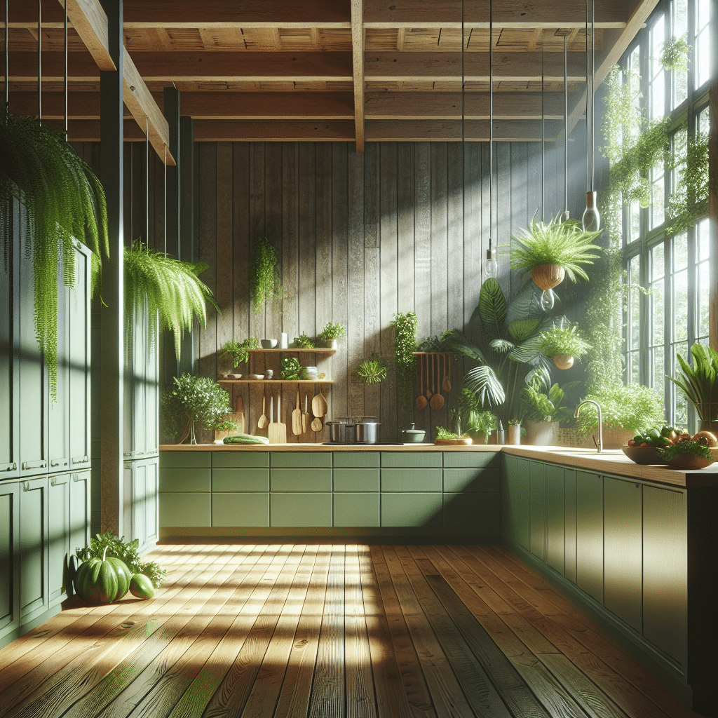 Cocina Abierta: La Armonía del Verde y la Madera