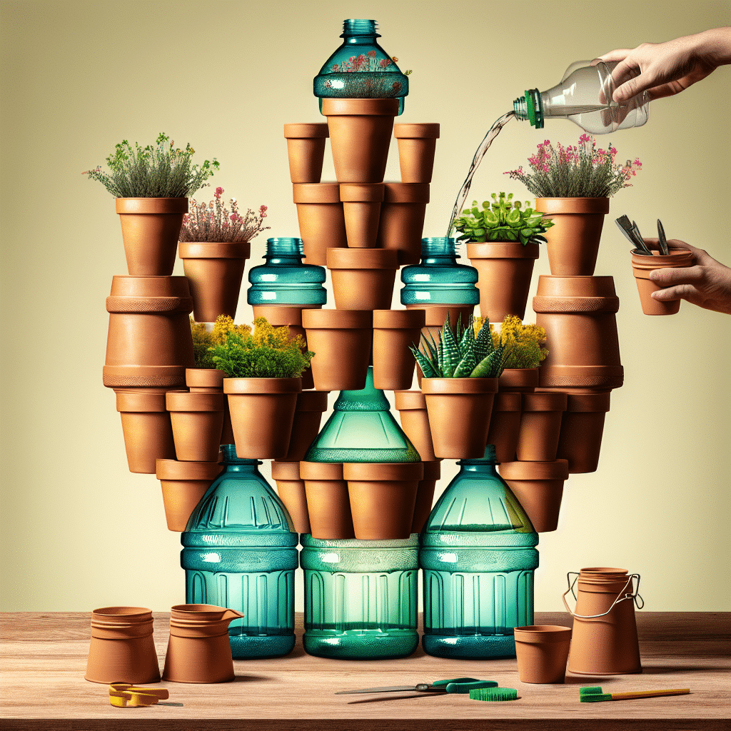 Convierte tus Garrafas de Agua en una Sofisticada Torre de Macetas