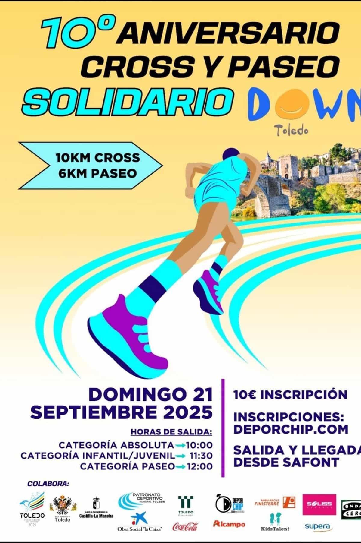 El Cross y Paseo Solidario de Down Toledo celebra su décima edición el 21 de septiembre.