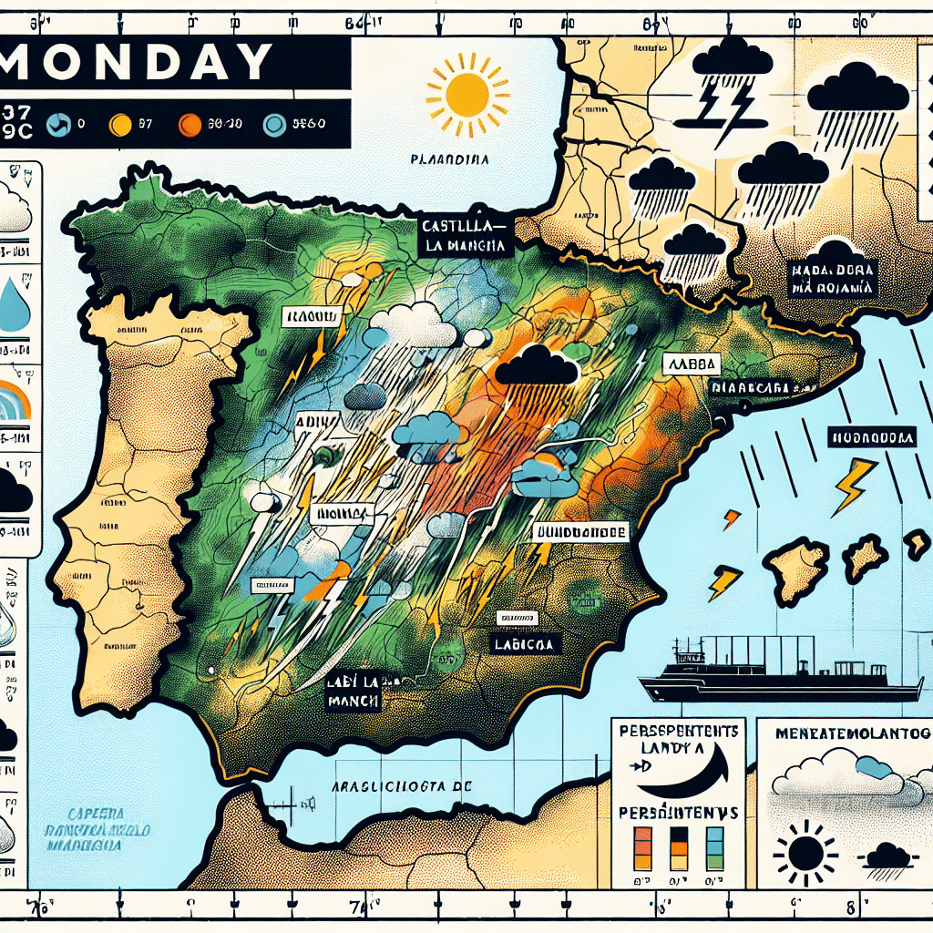 Pronóstico del tiempo para este lunes en Castilla-La Mancha: tormentas intensas y continuas en Albacete.