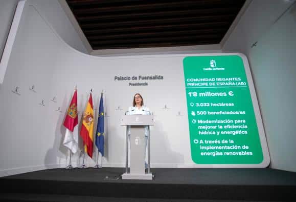 El Gobierno regional asigna 1,8 millones de euros para optimizar los regadíos de la Comunidad de Regantes Príncipe de España.