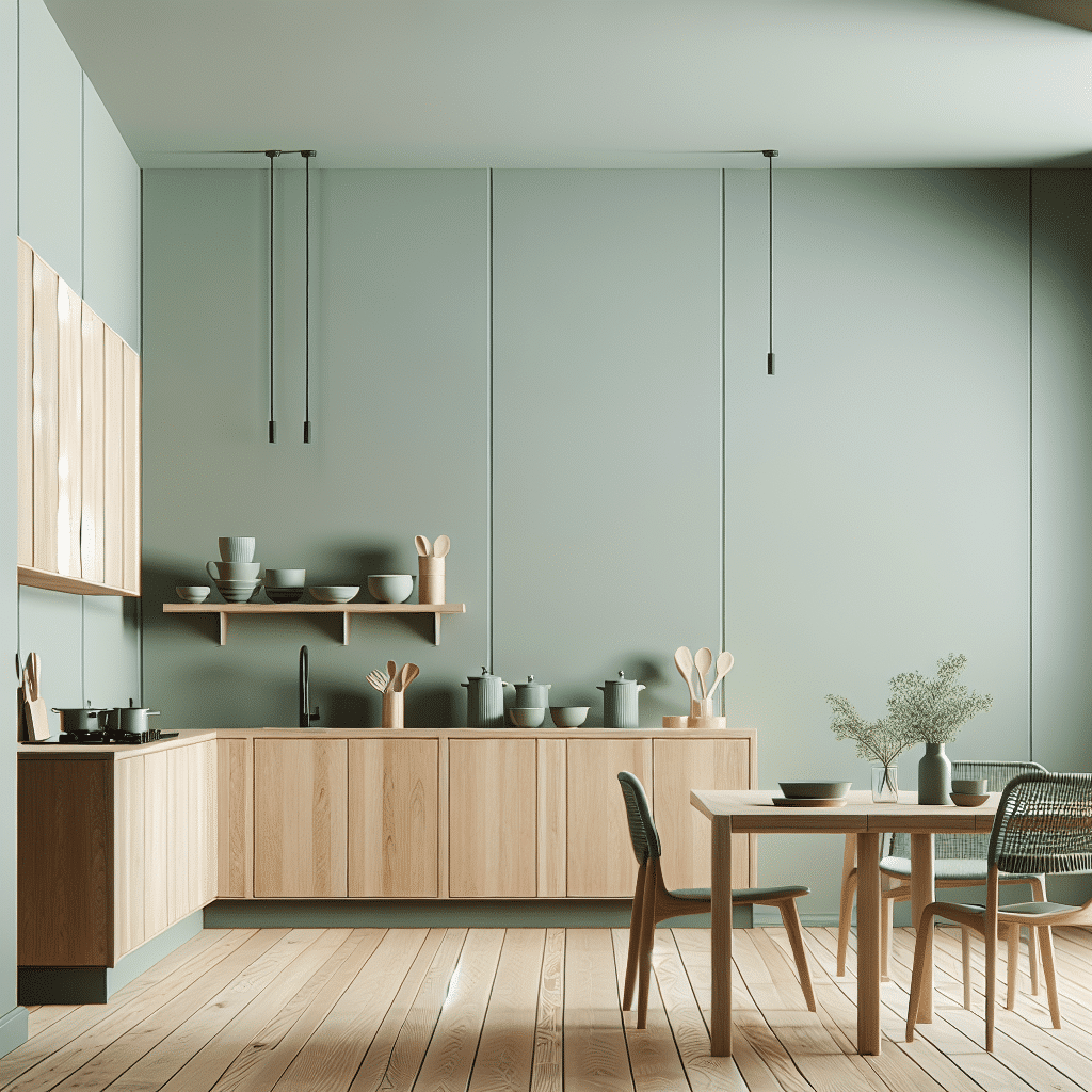 Perfecta Armonía: Verde Salvia y Madera en Cocinas Abiertas