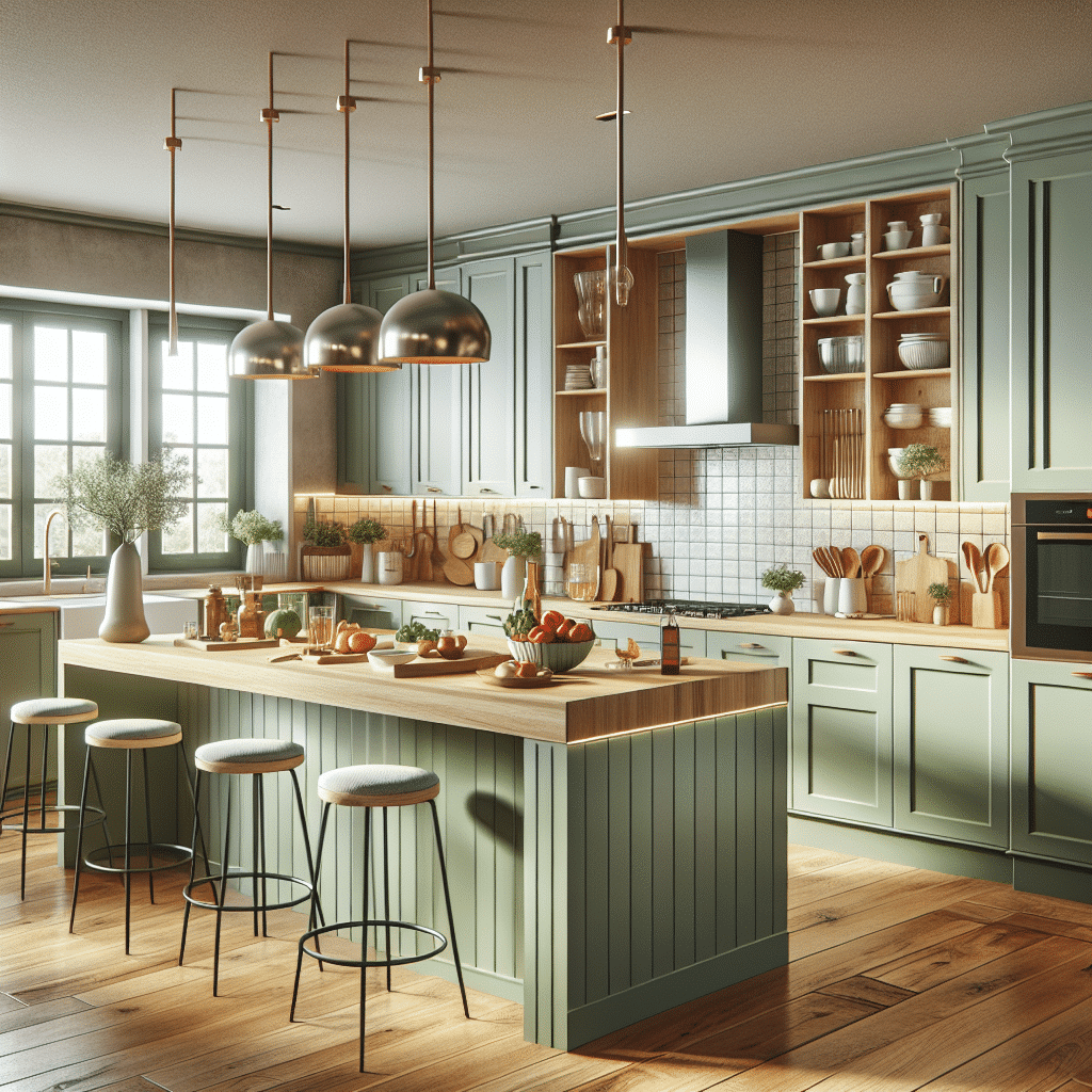Cocinas Abiertas con Encanto: La Fusión Perfecta de Verde Salvia y Madera