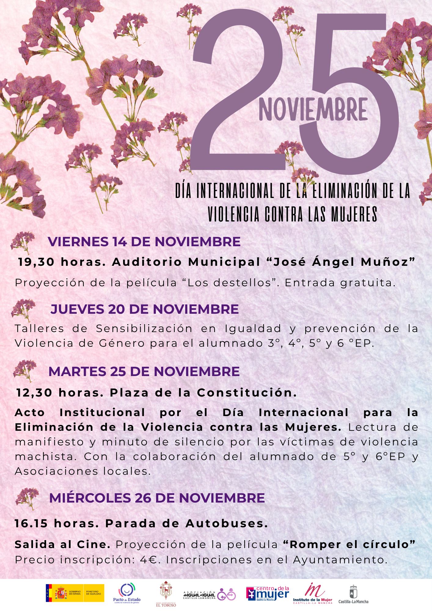 El Toboso comienza la programación con motivo del Día Internacional de la Eliminación de la Violencia contra las Mujeres