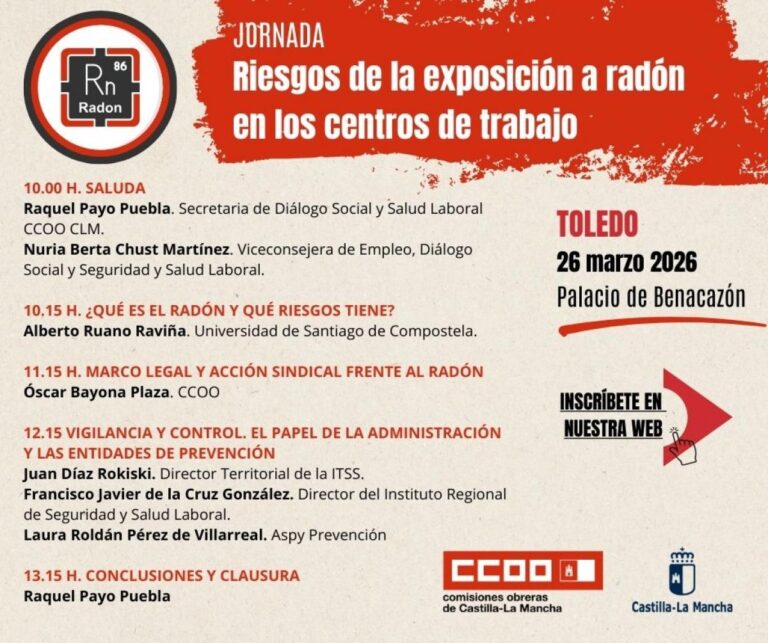 Jornada de CCOO en Toledo el 26 de octubre: Tratando los Riesgos Laborales por Exposición al Radón.